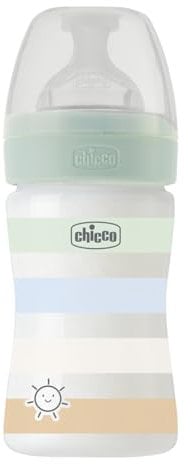 Chicco Langsamer Fluss Babyflasche, weicher Silikonsauger, Soft Sense Finish, Anti-Antikolik, reduziert Aufstoßen und Reizbarkeit, Kunststoffflasche 150 ml, 0 Monate plus, Baby, hellblau