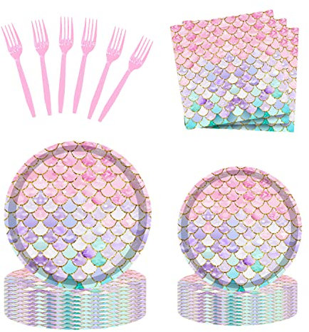 Askljeby Mermaid Party Supplies with Paper Plates and Napkins