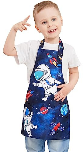 WERNNSAI Kinderschürze - Weltraum Kinder Schürzen Malschürze Kinder Verstellbare Nackenriemen für Mädchen Wasserdicht Kochschürze mit Tasche Kochen Backen Malen Basteln Gartenarbeit