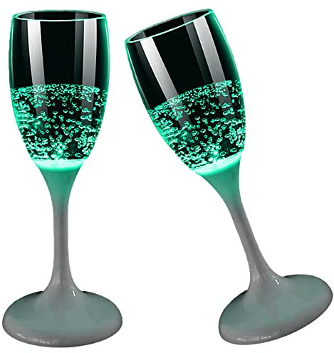 PDOOR 2er Pack Flüssig Aktiviert Leuchten Farbwechsel Wein Champagner Glas-Kunststoff/Wiederverwendbar (Grün)
