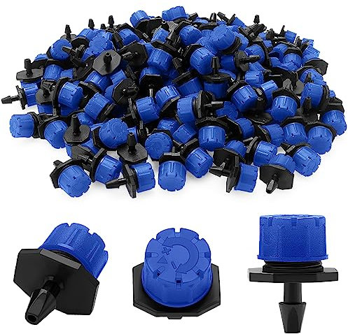 VooGenzek 200 Piezas 1/4'' Goteros de Riego, Plástico Aspersores de Riego Ajustables de 8 Agujeros, Cabezas de Riego para Goteo Goteros, Rociadores de Riego para Césped, Jardín, Azul