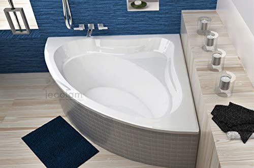 ECOLAM® symmetrische Badewanne Eckwanne Eckbadewanne Mia 140x140 cm Design Acryl weiß + Ablaufgarnitur Ab- und Überlauf Automatik Füße Silikon