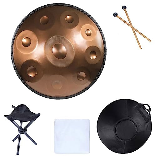 Zungentrommel für Musikinstrumente, 432-Hz-Handtrommel, handgefertigte Hohltrommel, Handpan-Stahltrommel mit Halterung, Aufbewahrungstasche, Trommelstöcke, staubfreies Tuch, 9 Töne/10 Töne/12 Töne