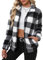 BesserBay Winter Damen Stehkragen Casual Warm Teddyfleece Jacke Alltag Fashion Sweatjacke Schwarz Weiß Karo XXL