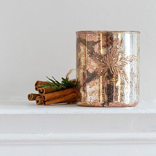 Gold Glass Palm Tree Tea Light Candle Holder - Rustic Leaf Print Votive 8cm - Aged Mercury Gold Glass Tealight Candle Holder - Tropical Boho