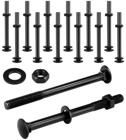 Zonon Carriage Bolt Kit Galvanized Carriage Bolt Set Includes Rust Resistance Bolts Washers and Nuts for Fastening Accessories (12 Sets,Black,1/2 x 6 Inch)