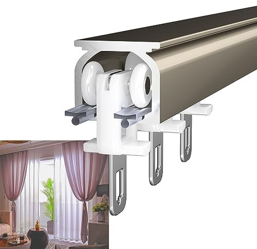 LIGUOYI 1-läufige Gardinenschienen Schwarz Weiß Gold Vorhangschienen Aus Aluminium - Wand/Deckenmontage - Curtain Track Modernes Metall Mit Silent-Rolle Für Vorhänge, Verdunkelung, Raumteiler