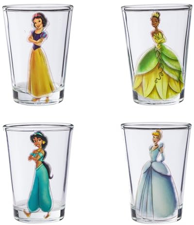 Silver Buffalo Disney Princess Heritage Sketch 100 Years 4-teiliges Mini-Glas-Set 4 x 1
