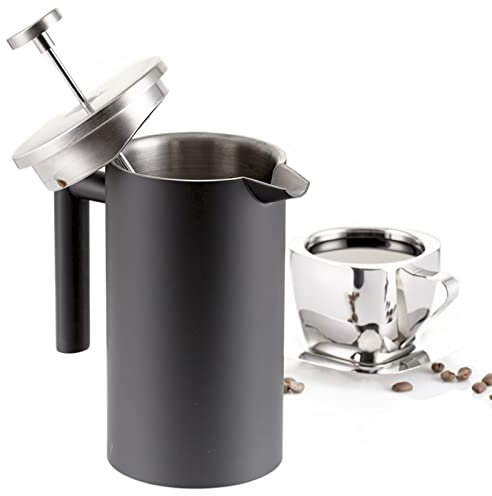 Water Kettle Stainless Steel French Press Coffee Maker Double Wall Coffee Percolator Pot Large Capacity Manual Espresso Coffee Maker Machine (Color : Black, Size : 800ml)