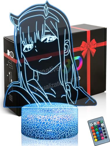 DAHEYMA 3D-Stimmungslampe, Illusion, Darling Franxx-Figur, LED-Anime-Nachtlicht, Manga-Tischlampe, 16 Farben, wechselt mit Fernbedienung, Geschenke für Urlaub, Schlafzimmer, Dekoration Nr. 1931