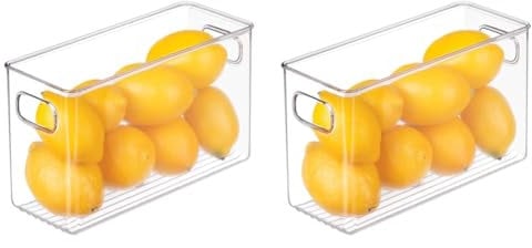 iDesign Cabinet/Kitchen Binz Aufbewahrungsbox, mittelgroßer Küchen Organizer aus Kunststoff, lange Box, durchsichtig, 25 cm x 10 cm x 15 cm (Packung mit 2)