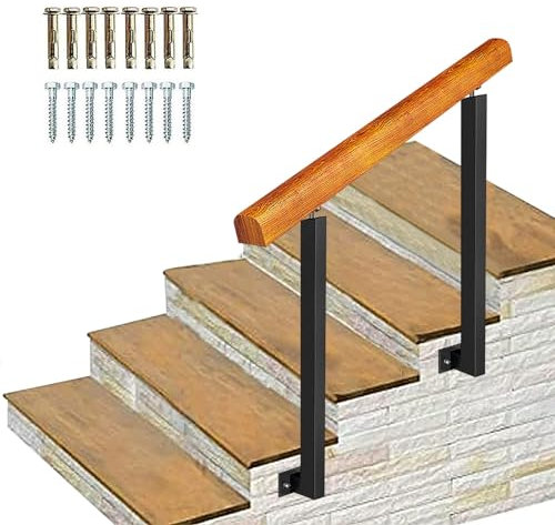 Handlauf aus Holz für Treppengeländer zur seitlichen Montage im Innen- und Außenbereich Handlauf aus Schmiedeeisen mit verstellbaren 270°-Winkelhalterungen Außenhandlauf für Zementbetonstufen ( Farbe