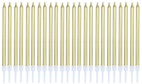SHUBEIEUMI 24 pièces Bougies de gâteau d'anniversaire, Bougie Anniversaire Longue avec Supports, Bougies Fine pour Enfants et Adultes pour gâteau d'anniversaire décoratif