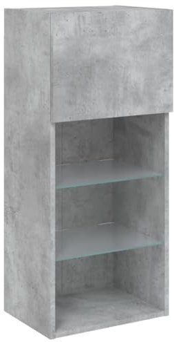 vidaXL Meuble TV avec Lumières LED, Armoire de Télévision Murale avec Rangement, Meuble Télé Suspendu Salon Salle de Séjour, Moderne, Gris Béton