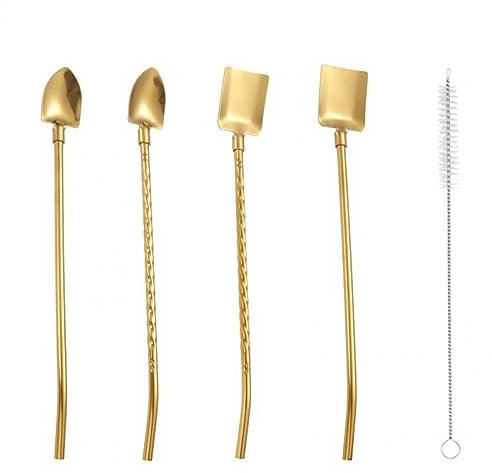 Pajitas De Bebida De Acero Inoxidable con Cuchara 5 Piezas De Bebidas Reutilizables Cóctel De Metal De Paja Copa De Paja con Cepillo De Limpieza