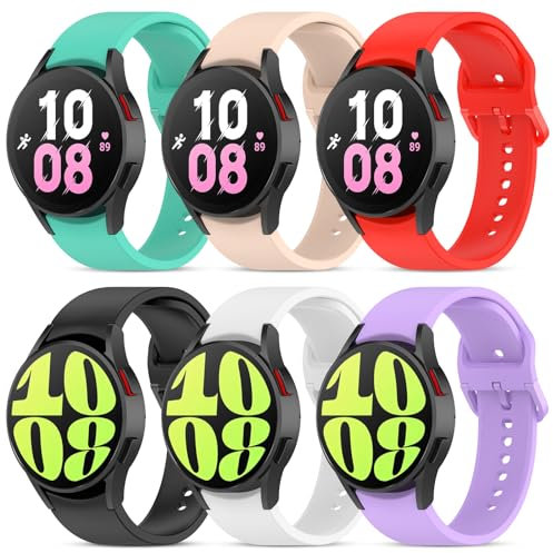 BDIG 6 Pezzi Cinturino per Samsung Galaxy Watch 7/ FE/6/5/ 4 40mm 44mm/ 5 Pro 45mm/Watch 6/4 Classic 43mm 47mm 42mm 46mm, 20mm Silicone Cinturini di Ricambio per Uomini Donne