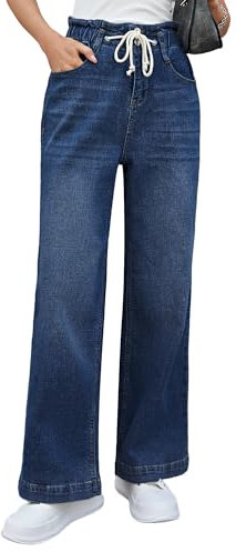 Roskiky Y2k Jean pour femme - Coupe large - Taille élastique - Coupe large - Taille élastique, Lapis Loft, XXL
