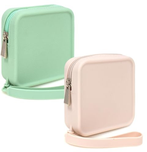 Lumeclat 2 Pcs Porte-Monnaie en Silicone – Mini Portefeuille, Poche à Friandises Portable, Carré, avec Fermeture Éclair Lisse, Petite Trousse à Maquillage, pour Cartes, Clés, Lipstick (Beige, Vert)