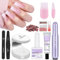 SaviLand Kit Faux Ongles et Colle en Gel: 256PCS Pointes d'Ongles dégradé Rose et Blanc Carré Long, Ponceuse a Ongle Professionel, Lampe U V, 15 ML Colle Gel a Ongles et 20ML de Colle Solide