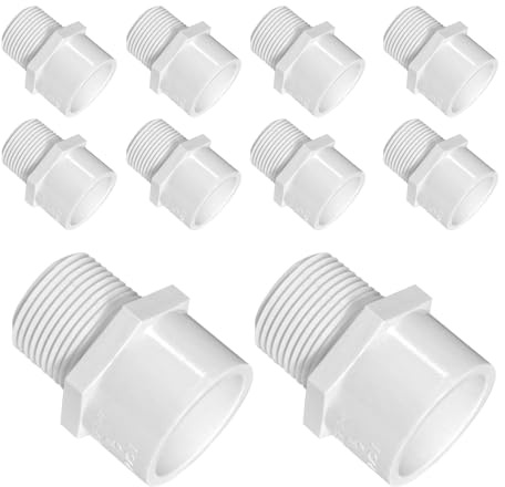 3/4 Inch White 2-Way SCH40 PVC Male Adapter Pipe Fittings, pipe fittings with external thread,corrosion resistance (10 PACK)