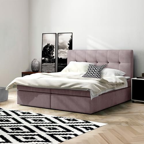 Imebel Holly Boxspringbett 160x200 cm mit 2 Bettkästen und Topper – Bett mit Matratze - Samt Velours, Hochwertig, Individuell anpassbar