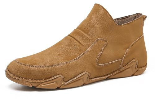 Stivaletti da uomo foderati eleganti con tacco corto, in pelle scamosciata, comodi stivali a punta, semplici stivaletti Chelsea, tinta unita, stivali bassi, per il tempo libero, taglia 38-48, marrone,