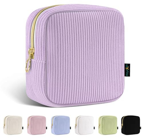 Klein Kosmetiktasche Damen Mini Make up Tasche Schminktasche Cord Kleine für Handtasche Frauen Kulturbeutel Tragbare Reise-Kulturtasche für Toilettenartikel mit Reißverschluss Organizer(Lila)