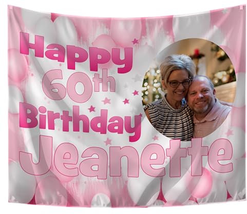Large Personalised Birthday Backdrop with Photo Happy Birthday Banners for Men or Women Any Age 18th 21st 50th 60th 40th 16th 70th 30th Party Decorations Her Him Indoor Outdoor (Pink)
