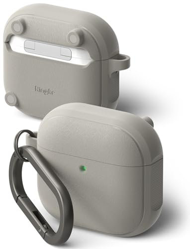 Ringke Onyx Magnetic [Kompatibel mit MagSafe] für Airpods 4 Case Hülle, rutschfeste Stoßfeste Festem Griff Schutzhülle für Magnetisches Laden mit Karabiner für AirPods 4. Generation - Warm Gray