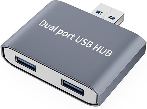 Hub USB 3.0 à 2 ports pour ordinateur portable, double hub USB, adaptateur hub USB 3.0, transfert de données rapide pour imprimante, clavier USB, Samsung Notebook 9 et câble de charge USB gris