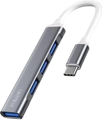 FORAMO USB Hub 4 in 1 USB C 3.0 Adapter Verteiler Kabel 4 Ports Laptop Smartphone (USB-C Grau Metallic)