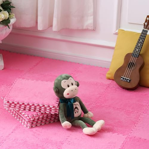 HGOuhK Tapis à emboîtement en Peluche Tapis de Sol emboîtables en Mousse pelucheuse, 16 pièces, Tapis Puzzle en Mousse, Tapis carrés Doux et Moelleux(Rose Red)