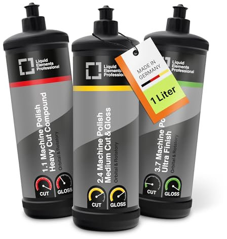 Liquid Elements - Auto Politur Set Heavy & Medium Cut, Ultra Finish 1L - Feine Polierpaste für Autolacke mit Kratzern – Minimal Abrasiv & Silikonfrei, ideal für alle Poliermaschinen