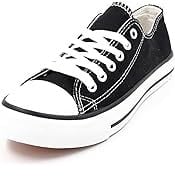 Women's Ladies Girls Canvas Low Top Lace Up Trainers Sneakers Pumps Plimsolls Size UK 3-8 (Black, UK Footwear Size System, Adult, Women, Numeric, Medium, 5)