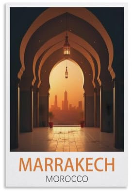 Marrakesch, Marokko, Vintage-Reiseposter, Querformat, 20 x 30 cm, Druckposter für Zuhause, Badezimmer, Schlafzimmer, Büro, Wohnzimmer, Dekoration, Leinwandposter