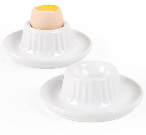 Autumnlife Egg Cups Set of 2, Porcelain Egg Holders with Saucer, Boiled Egg Stand Plates for Soft and Hard Boiled Eggs, Ideal for Breakfast, Home Dining and Easter, White