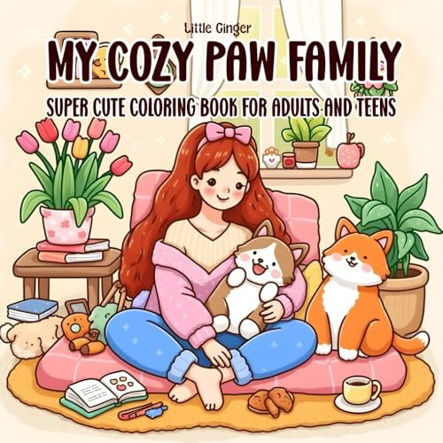 MY COZY PAW FAMILY: Super Cute Coloring Book for Adults And Teens Who love Pets, Featuring Relaxing Moments With Cats And Dogs, Their Heartwarming, Easy and Simple Designs For Stress Relief