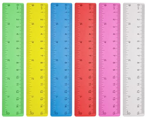 JIYIN 6 Stück 15 cm Kunststoff Lineal, Transparent Lineal 15cm mit Zentimetern und Zoll für Zuhause Schule Büro（Bunt）