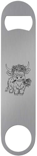 'Highland Cow with Flowers' Bar Blade Bottle Opener (BR00019386)