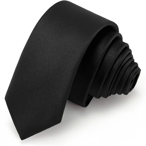 Junmaxroad Boys Black Tie Satin Solid Color Necktie for Teen Wedding School Graduation with Gift Box