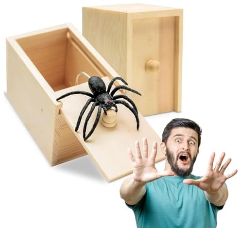 Smdbzda 2 Stück Spinne Streich Box, Spinne in Box, Holz Prank Spider Scare Box, Streich Spinne Scare Box, Spinnen Prank Box, Holz Streich Spinne, für Kinder Erwachsene Halloween Party Favors Gifts