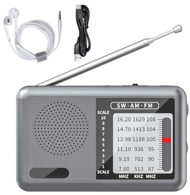 Tuxuseo Radio FM,Poste Radio Mondial avec Écouteurs - Récepteur Ondes Courtes Rechargeable pour Adultes Maison Bureau Camping Extérieur Poche