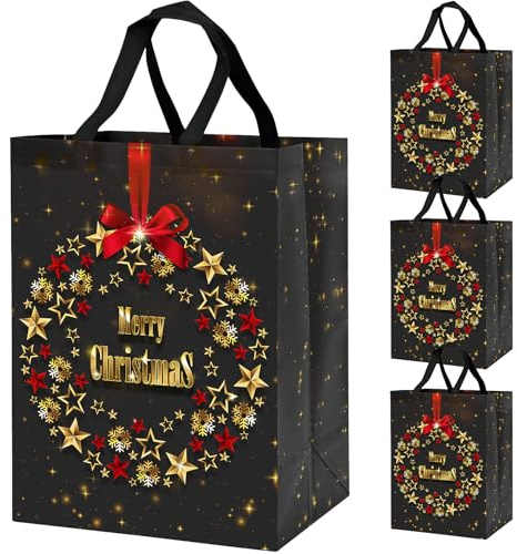 Large Christmas Gifts Bags 4Pcs,41 * 30 * 18 Christmas Presents Bags,Gold Black Xmas bags for presents
