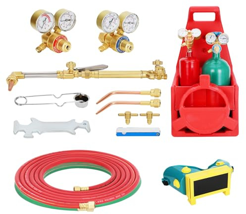 MIU-1516 Kit de torche portable à oxygène acétylène avec réservoir de gaz, torche de soudage professionnelle en métal durable, design ABS avec manomètre, idéal pour les projets de soudure et les