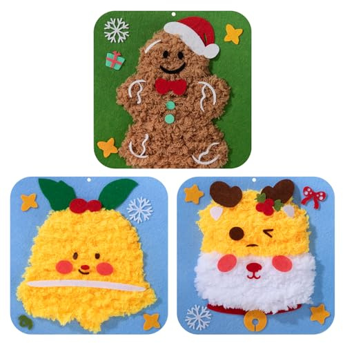 ZLLkeji Weihnachten Nähset Kinder Rentier Lebkuchenmann Jingle Bells Filz Nähen Kits Kinder Ab 6 Jahre Bastelset Diy Handwerk Kreativ Geschenk
