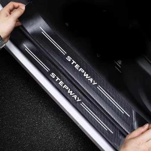 EULVGG Auto Einstiegsleisten Schutz für Dacia Sandero Stepway, 4 Stück Kohlefaser Türschweller Zubehör Aufkleber Kratzschutz Auto Schwellerblenden Trittschutz Dekor (Weiß)