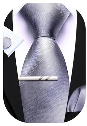 Barry.Wang Herren-Krawatten, Seide, Paisleymuster, formell, Satin, Einstecktuch, Party, klassisch, Hochzeit, Jahrestag, Geschenk-Box, 4 Stück, hellgrau, Einheitsgröße