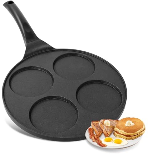 SHINWHEN Pancake Pfanne Spiegeleipfanne - Ø26cm, 4 Loch, Induktion Ceran Gas Elektro, Poffertjes Pfanne, Pancake Maker, Maker Eierpfanne, Spiegelei Liwanzen Poffertjes Blinis