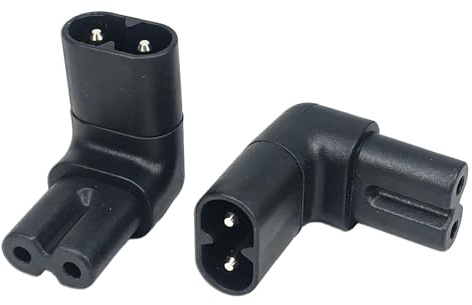 Right Angle C8 to C7 Power Adapter 2 Pack, 90 Degree Figure 8 Converter for Wall Mounted TV, Monitor, Speaker, Radio and Tight Space Cable Connection