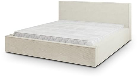 Masseno Polsterbett CELORA P 200x200 cm, Doppelbett, Bettkasten, Stauraum, Lattenrost Und Kopfteil - Creme, POSO 100